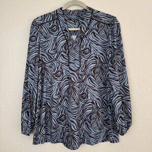 J Mclaughlin long sleeve blue black halswood blouse S